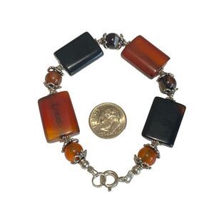 RS# Sterling 925 Silver w/ multi colored Amber & Onyx Gems
